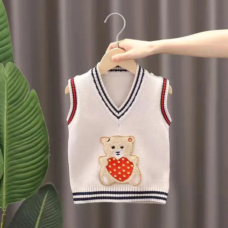 2023 Autumn Children Sweater 0-5Years Kids Boy Girl Long Sleeve Cartoon Bear Pullover Knitting Wool Jumper Warm Winter Clothes